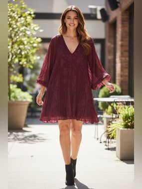 Anthropologie Wine Long Sleeve Dress